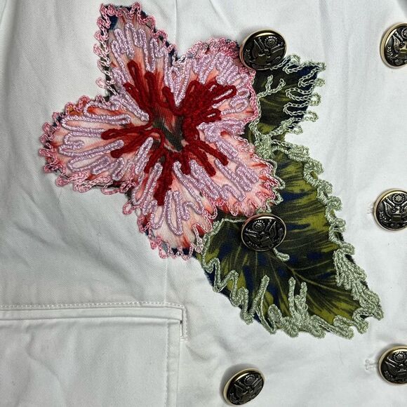 Anthropologie History Repeats Embroidered Military Kubo Jacket White Boho 38 XS - Picture 5 of 12
